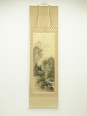 鈴木春峰筆　「青緑山水」肉筆絹本掛軸（共箱）